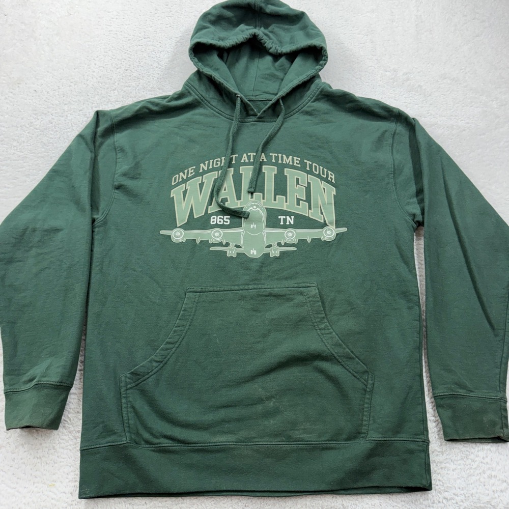 Morgan Wallen One Night At A Time‎ Tour Hoodie Green Pullover Men Large